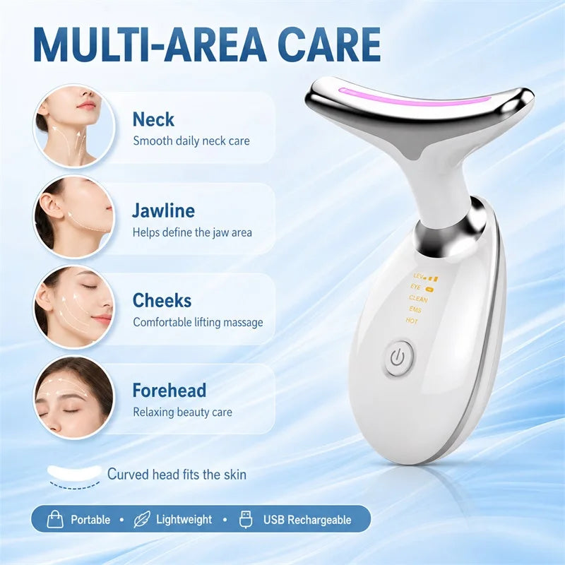 Multifunctioanal Facial Lifting Device Face Neck Massager Skin Tighten Device Led Photon Therapy Anti Wrinkle Double Chin Remove BlemishLess